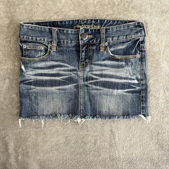 Vintage Y2K American Eagle Micro Denim Mini Skirt Women's 0 Distressed Grunge - Picture 1 of 11